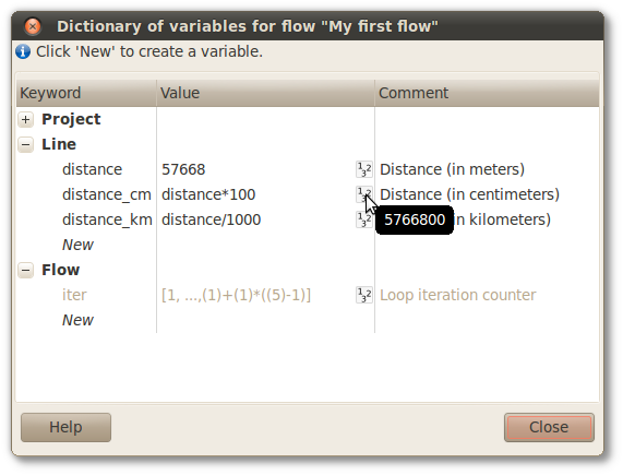 Dictionary of variables